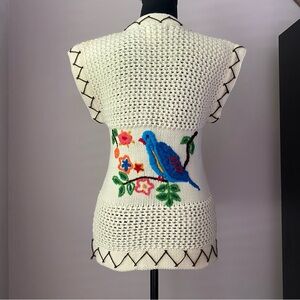 Women’s Vintage Small Collage Cream Bird Embroidered Vest